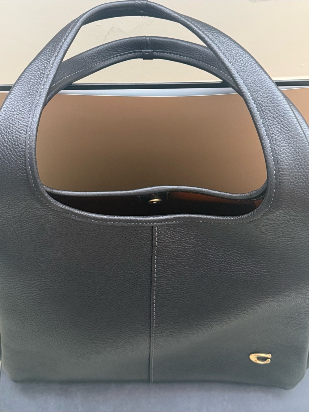 Coach Lana Shoulder Bag Black Leather Brass CM544 Large Tote $495 Retail